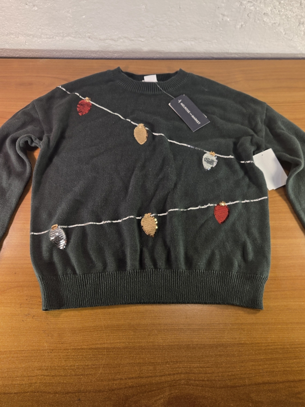 Melrose and Market Kids L 10/12 Green Pinecone Sparkle Lights Sweater NWT